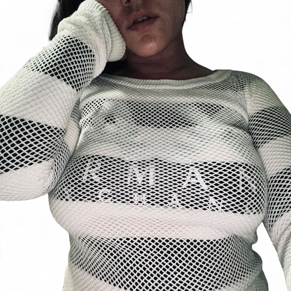 Armani-exchange Women's White and Cream Jumper
